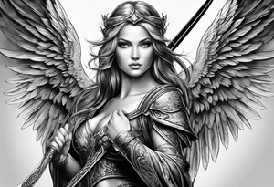 Female angel with sword and beauty dominance tattoo idea