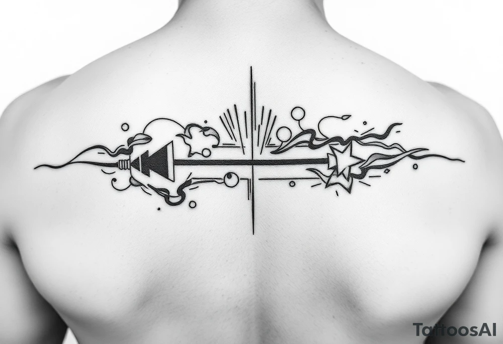 Continuous Line tattoo of play, pause, stop rewind, with mental and spiritual awareness. tattoo idea