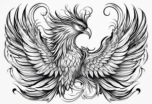 lite thin lines flowing phoenix with gold and white on tail for male tattoo idea
