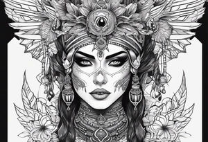 kali, alien goddess, valkrye, pirate, zenza, lotus, wing, pachamama, skull tattoo idea