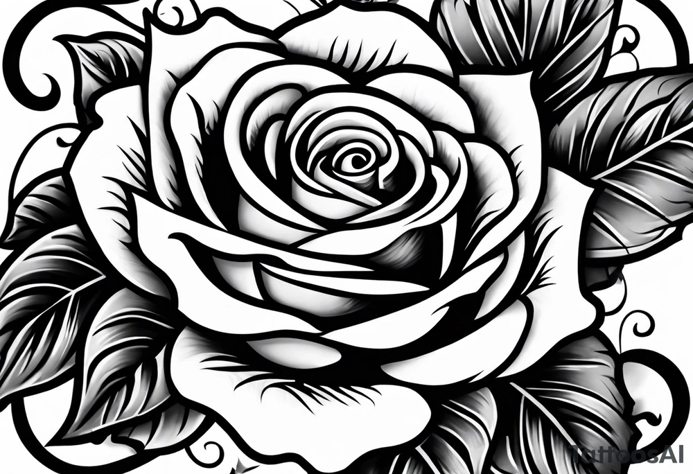 traditional style rose tattoo with the number 5 in it tattoo idea
