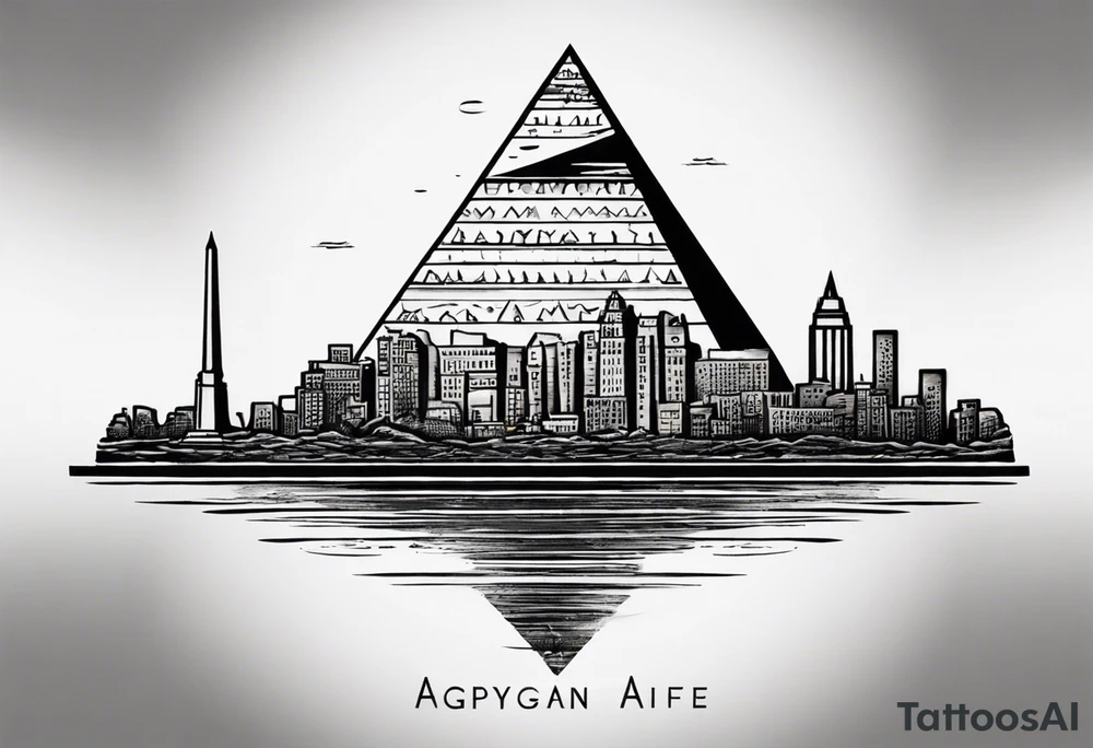 Craft a captivating tattoo where the Hudson River gracefully converges with the Nile River, forming a symbolic union of your Egyptian roots and New York life. Imagine the Three Pyramids of Giza standing proudly, seamlessly transitioning into the iconic Manhattan skyline. .

This tattoo concept weaves together the ancient and the contemporary, illustrating a harmonious connection between two significant parts of your identity – your Egyptian origins and your life in the bustling city of New York." tattoo idea