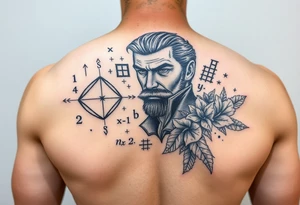 Math and nature on upper arm and shoulder, calculus with masculine features tattoo idea