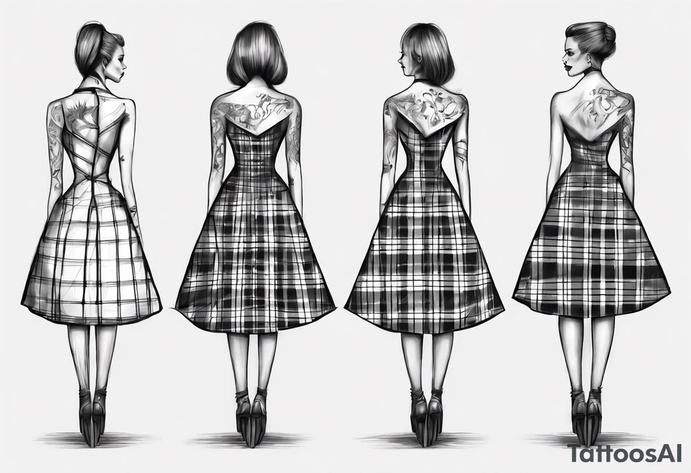 sketch of a plaid dress on a tailor's model tattoo idea