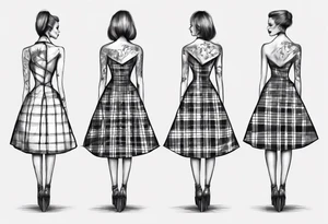 sketch of a plaid dress on a tailor's model tattoo idea