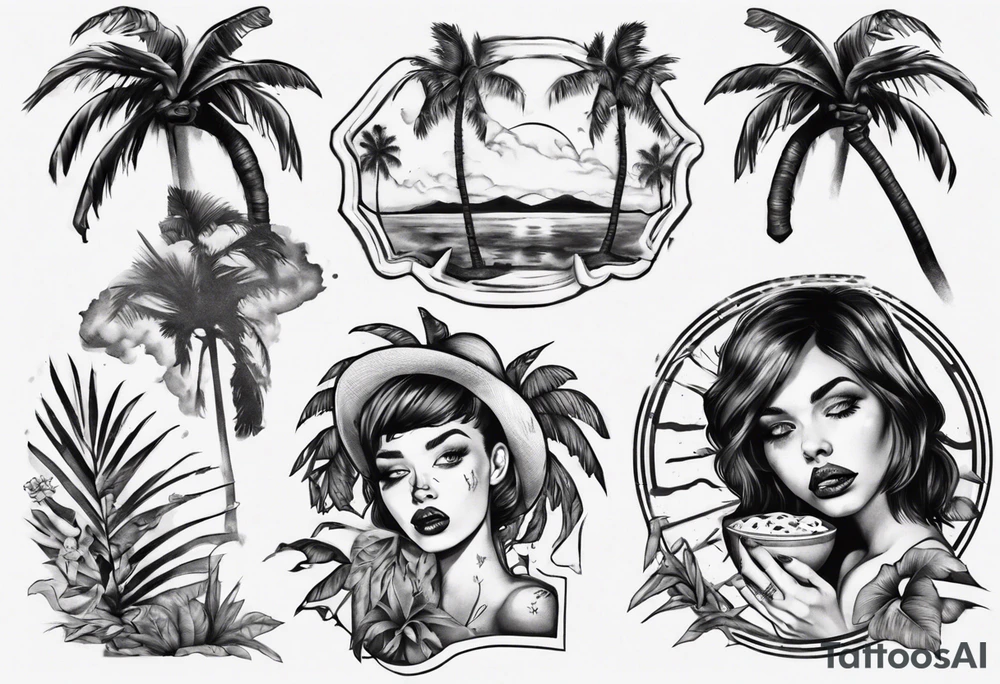 girl eating palm tree tattoo idea