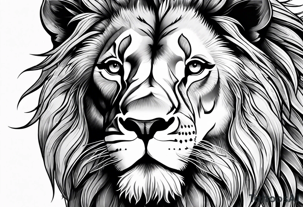 Lion faces with leaves tattoo idea