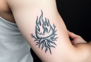 flame in a roots sphere tattoo idea