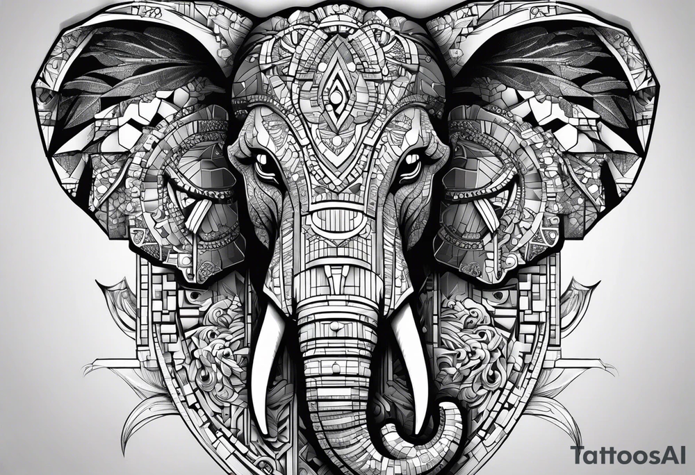 Elephant head made of lego blocks tattoo idea