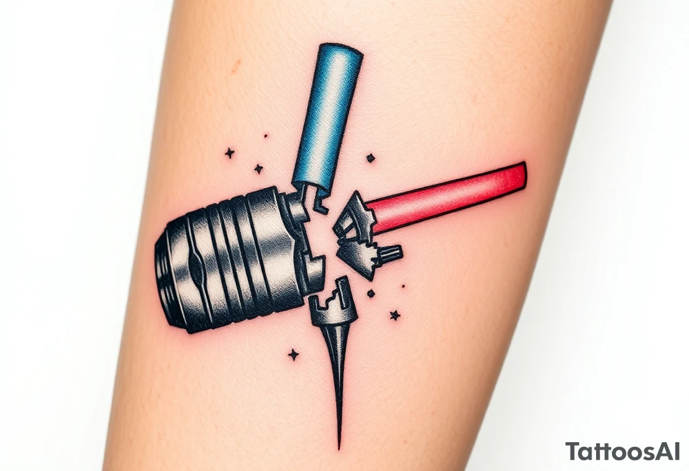 Light saber broken hilt showing pieces tattoo idea