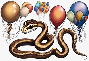 brown ballpython with colored balloons tattoo idea
