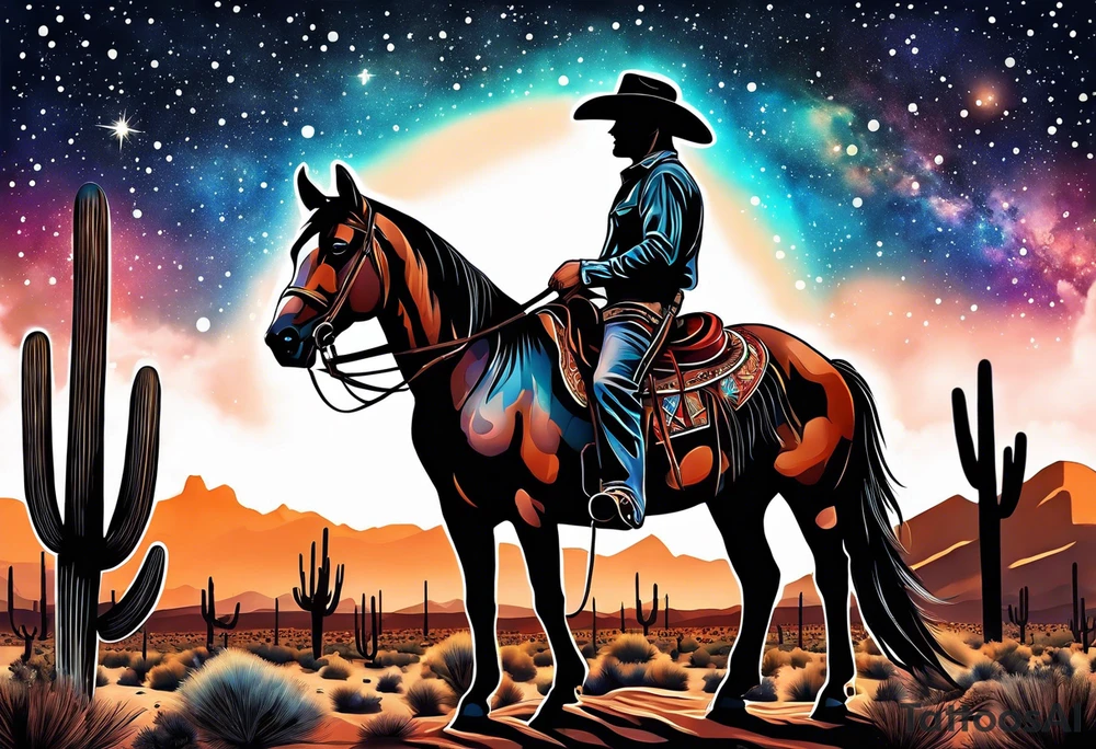 Cowboy standing in the Arizona desert with a galaxy sky tattoo idea