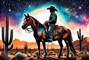 Cowboy standing in the Arizona desert with a galaxy sky tattoo idea