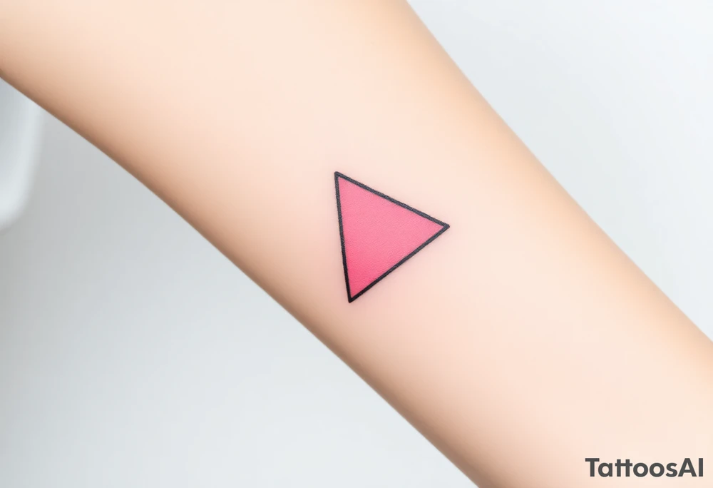 A pink triangle (upsidedown), with very small black lining and upside down. Just the colour pink. No shapes. Just the colour pink in a gradient filling the triangle and a small black outline tattoo idea
