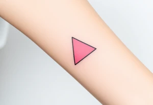 A pink triangle (upsidedown), with very small black lining and upside down. Just the colour pink. No shapes. Just the colour pink in a gradient filling the triangle and a small black outline tattoo idea