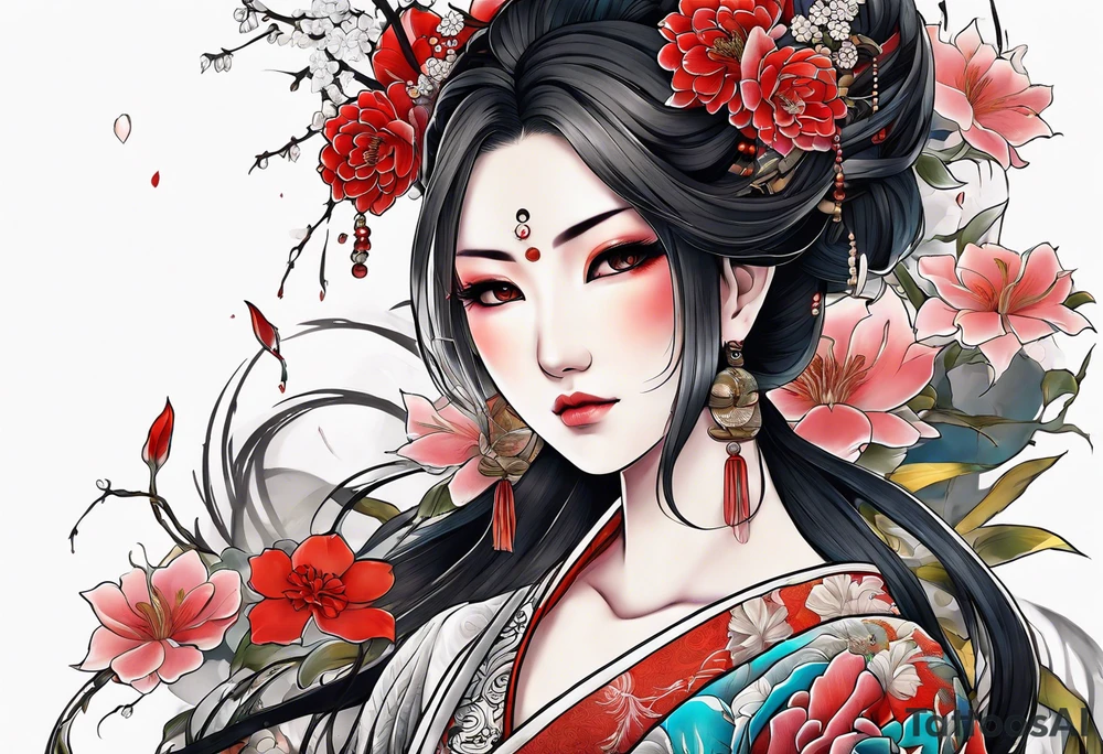 Izanami-no-mikoto half dead half living tattoo idea