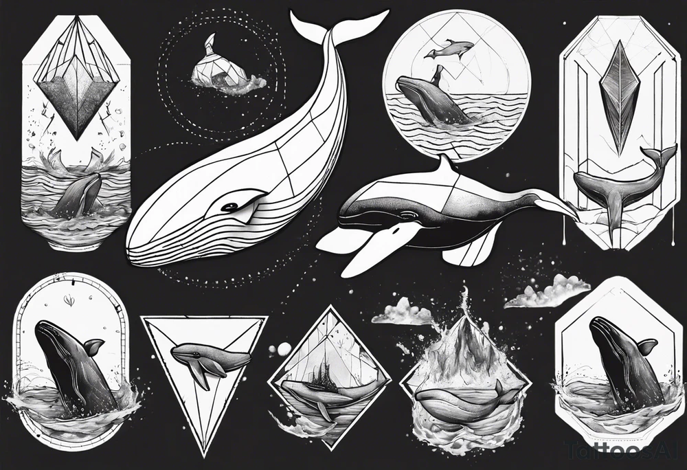 Geometric whale coming out of water tattoo idea