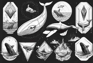 Geometric whale coming out of water tattoo idea