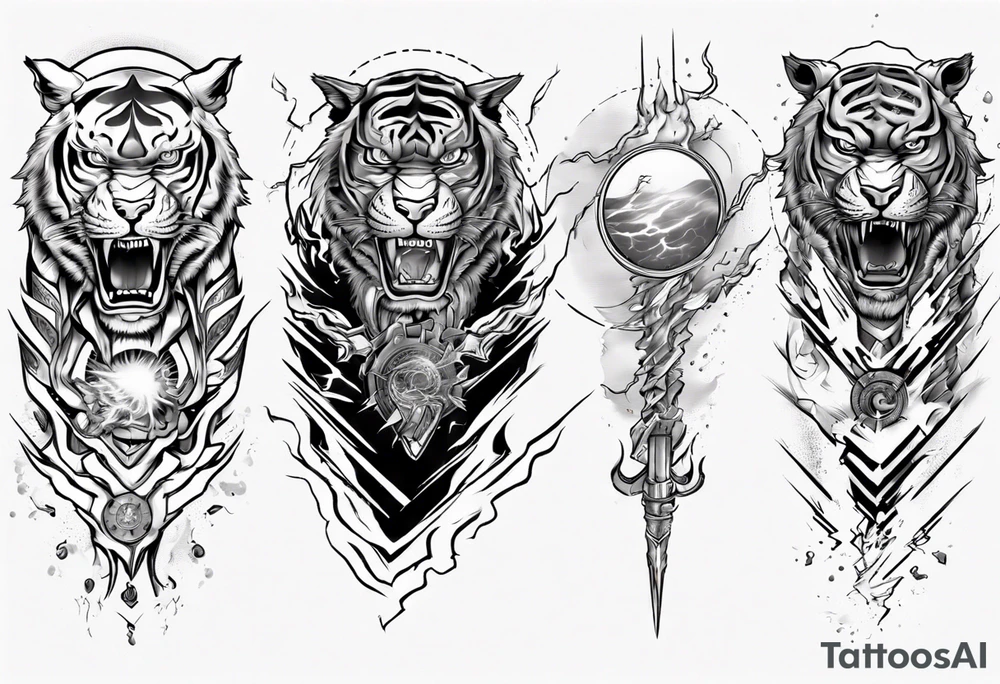 tiger warrior with lightning and the sun for a forearm sleeve tattoo idea tiger warrior with lightning and the sun for a forearm sleeve tattoo idea