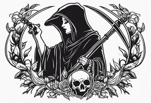 death with scythe and nightshade mortician tattoo idea