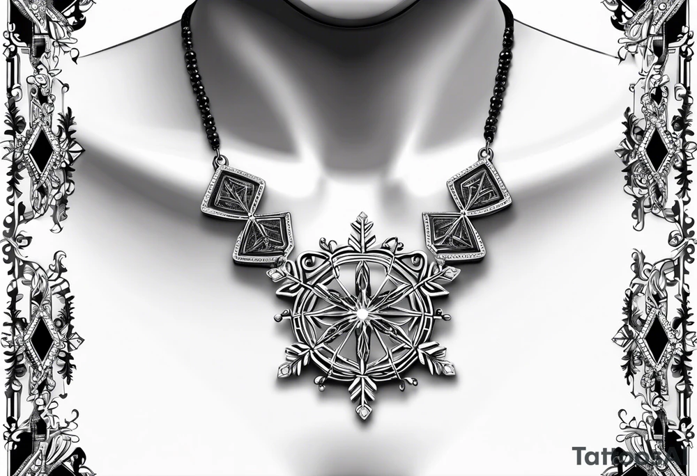 Long, Intricate necklace with a single snowflake pendant tattoo idea