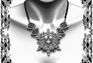 Long, Intricate necklace with a single snowflake pendant tattoo idea