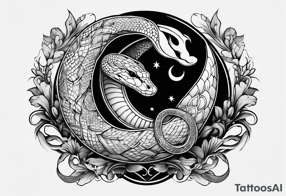 snake wrapped around a crescent moon, simple and elegant tattoo idea