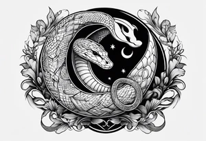 snake wrapped around a crescent moon, simple and elegant tattoo idea