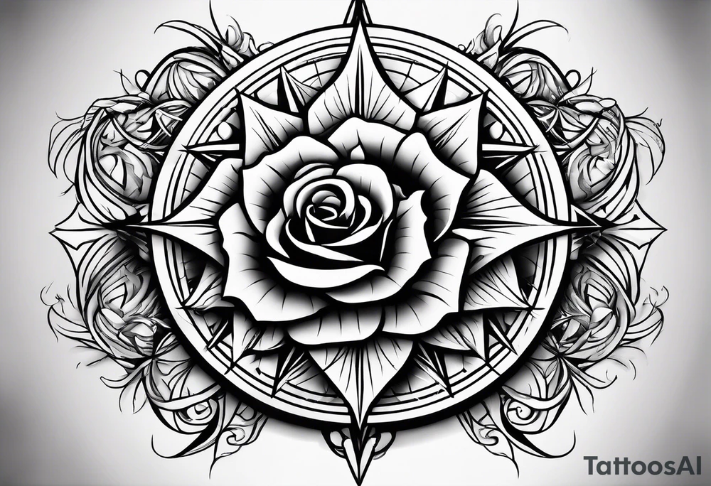 make a compass rose with long lines coming out of the tips of the rose tattoo idea