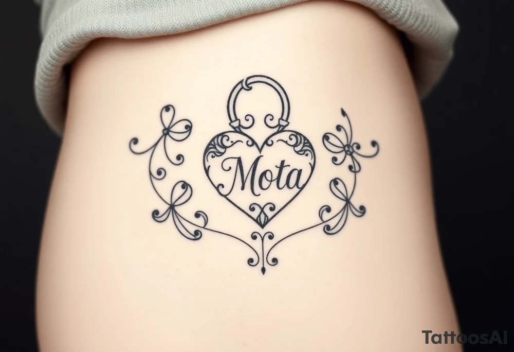 Heart shaped lock with the name Mota in it tattoo idea