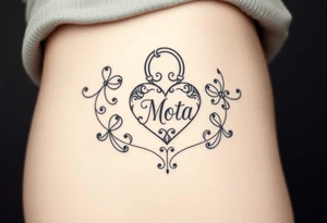 Heart shaped lock with the name Mota in it tattoo idea