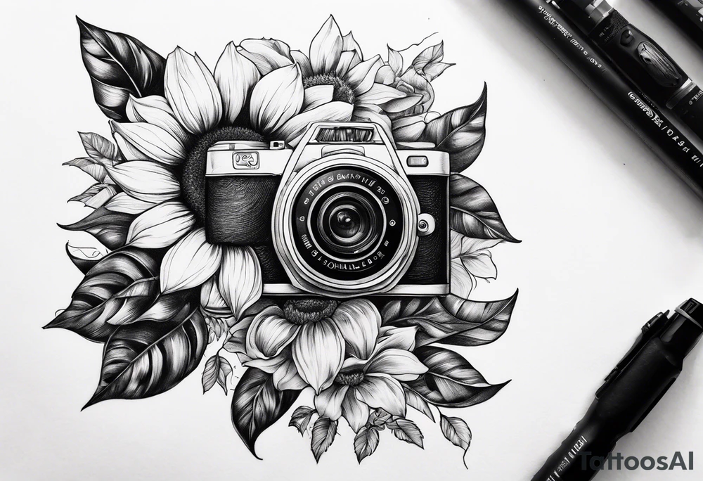 Tournesol,  rose flower, Camera, wave, palmier tattoo idea