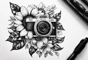 Tournesol,  rose flower, Camera, wave, palmier tattoo idea