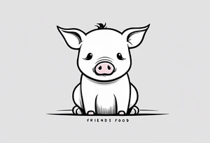 cute pig or piglet.
with text: "friends not food" 

only very thin lines. no shading. black and white only. simple outline only tattoo idea