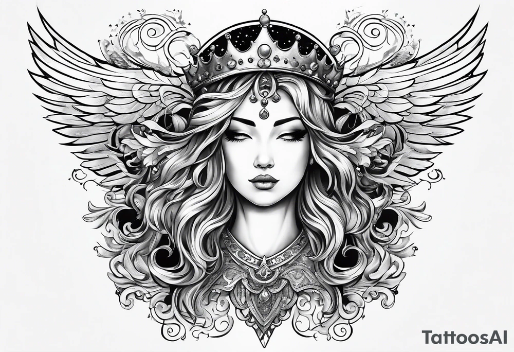 Neck tattoo angelic with a hint of space and god and clouds and crown tattoo idea