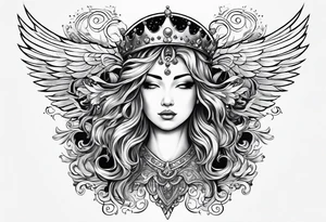 Neck tattoo angelic with a hint of space and god and clouds and crown tattoo idea