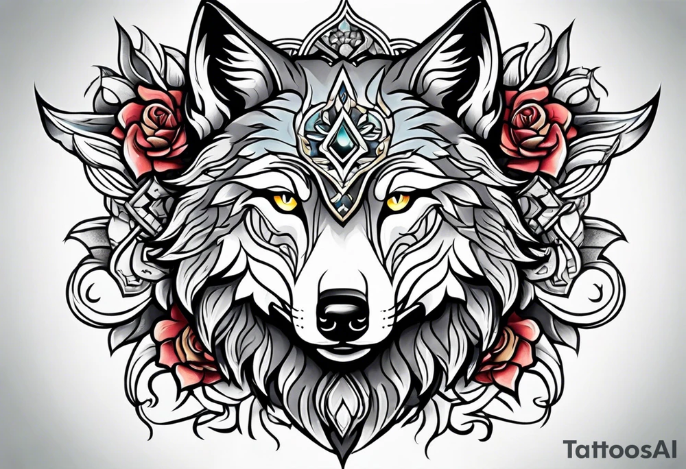 Neotraditional wolf tattoo idea