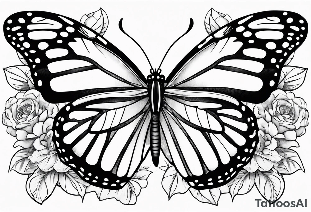 monarch butterfly representing grandparents tying in elements of flowers and leaves tie in Hispanic culture into the design tattoo idea