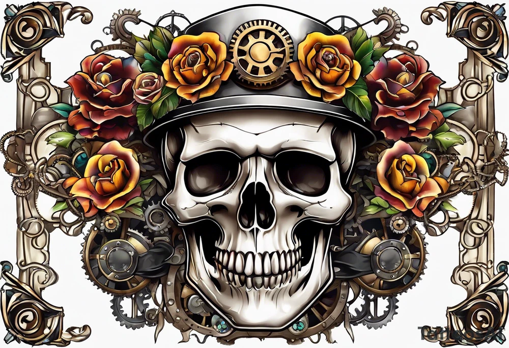 Steampunk skull tattoo idea
