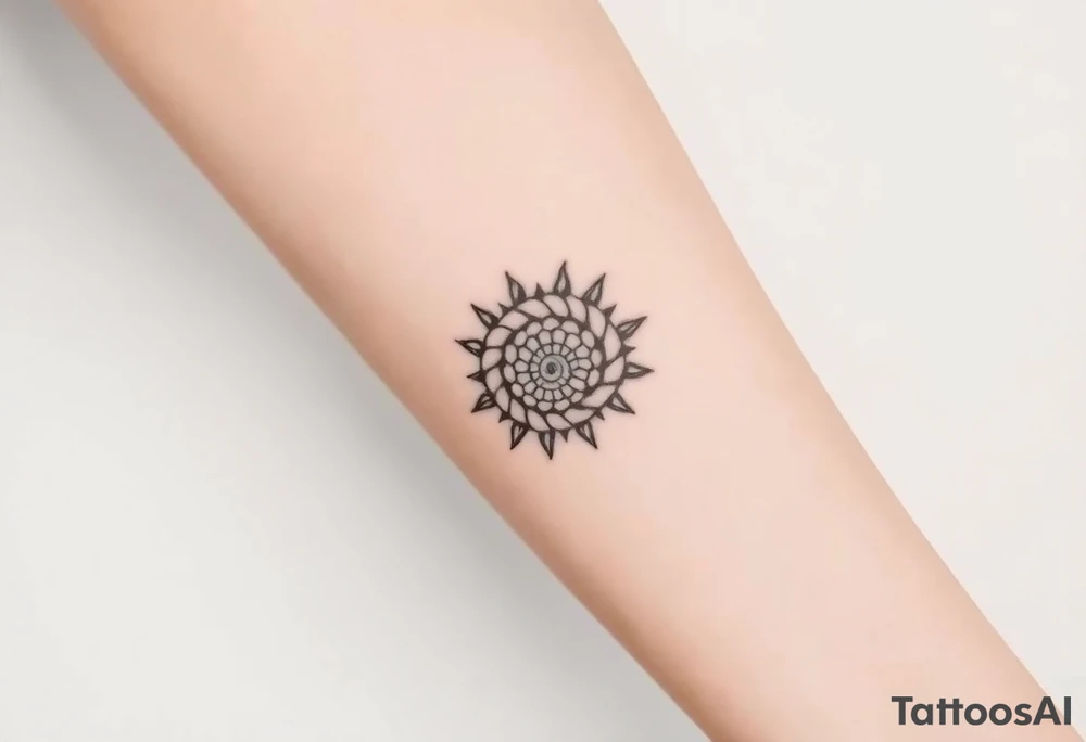Fibonacci spiral shell sun tattoo idea