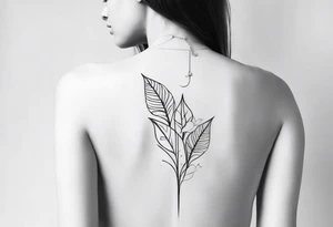 create an elegant spine tattoo for women. make it simple but beautiful. include themes of flowers, leaves, lines, words, etc. make it thin not too thick tattoo idea