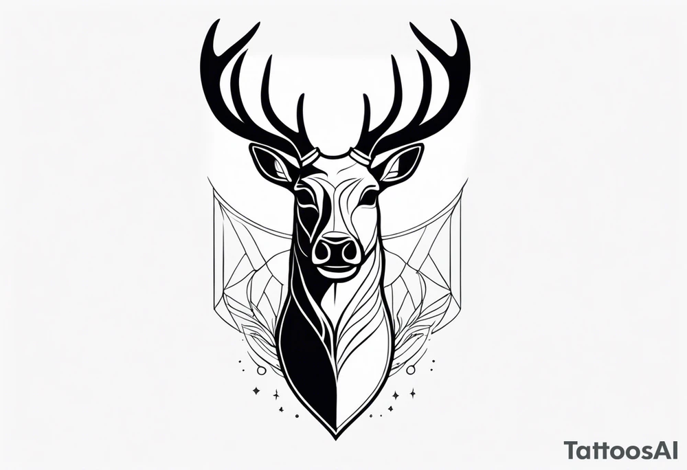 back tattoo of a front view reindeer with half the face as a skull tattoo idea