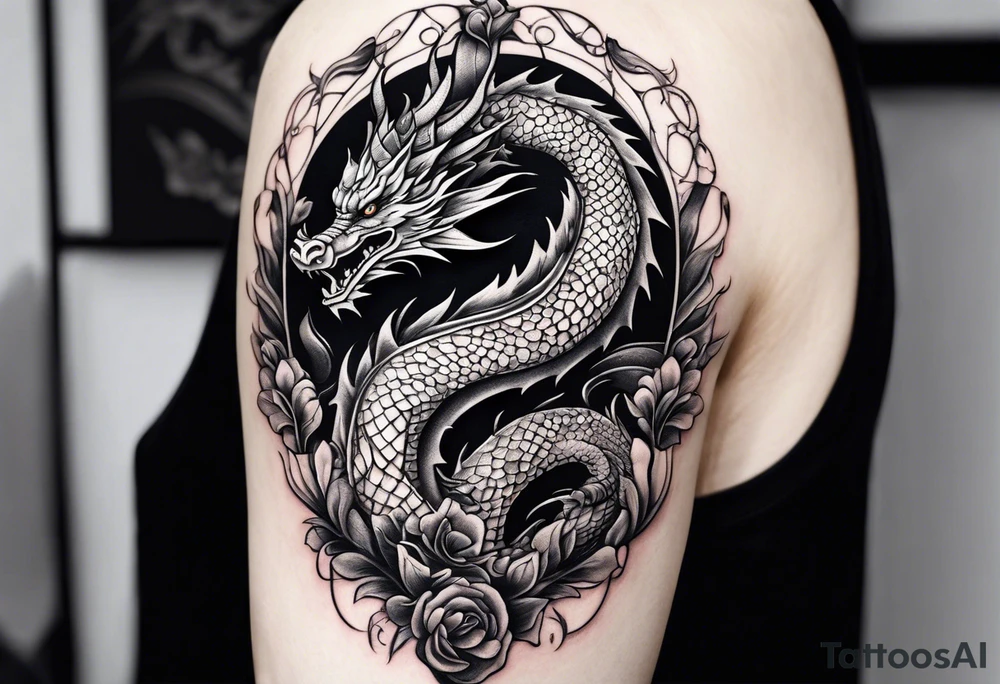 Small dragon on column tattoo idea