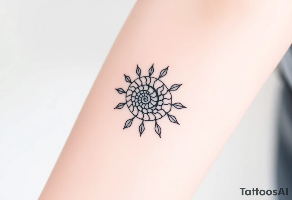 Fibonacci spiral shell sun tattoo idea