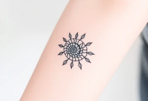 Fibonacci spiral shell sun tattoo idea