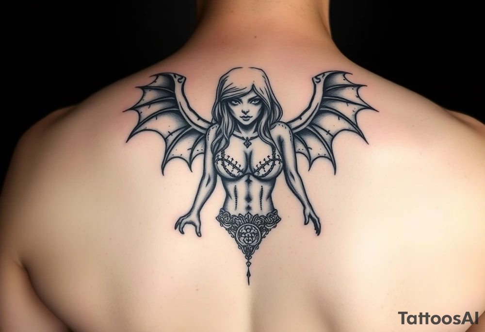 a banshee tatoo.. irish mythology. but taking a human form like a normal human girl

Lewd format.. .facing forward.. sexual bra and panties with trad irish symbols tattoo idea