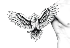 majestic eagle spreading wings against mountain peaks tattoo idea