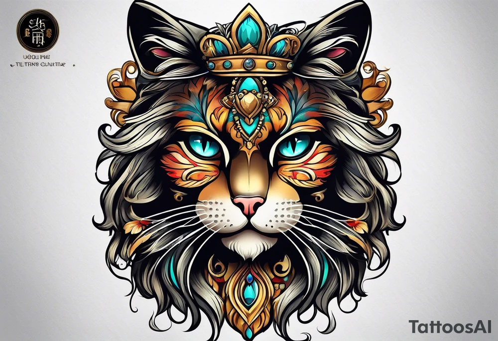 Long hair cat, regal, face tattoo idea