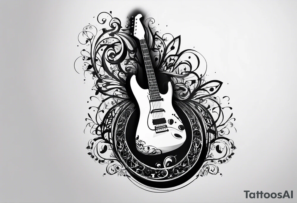 Musical notes and guitar depicting the letters R and L tattoo idea