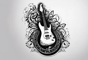 Musical notes and guitar depicting the letters R and L tattoo idea